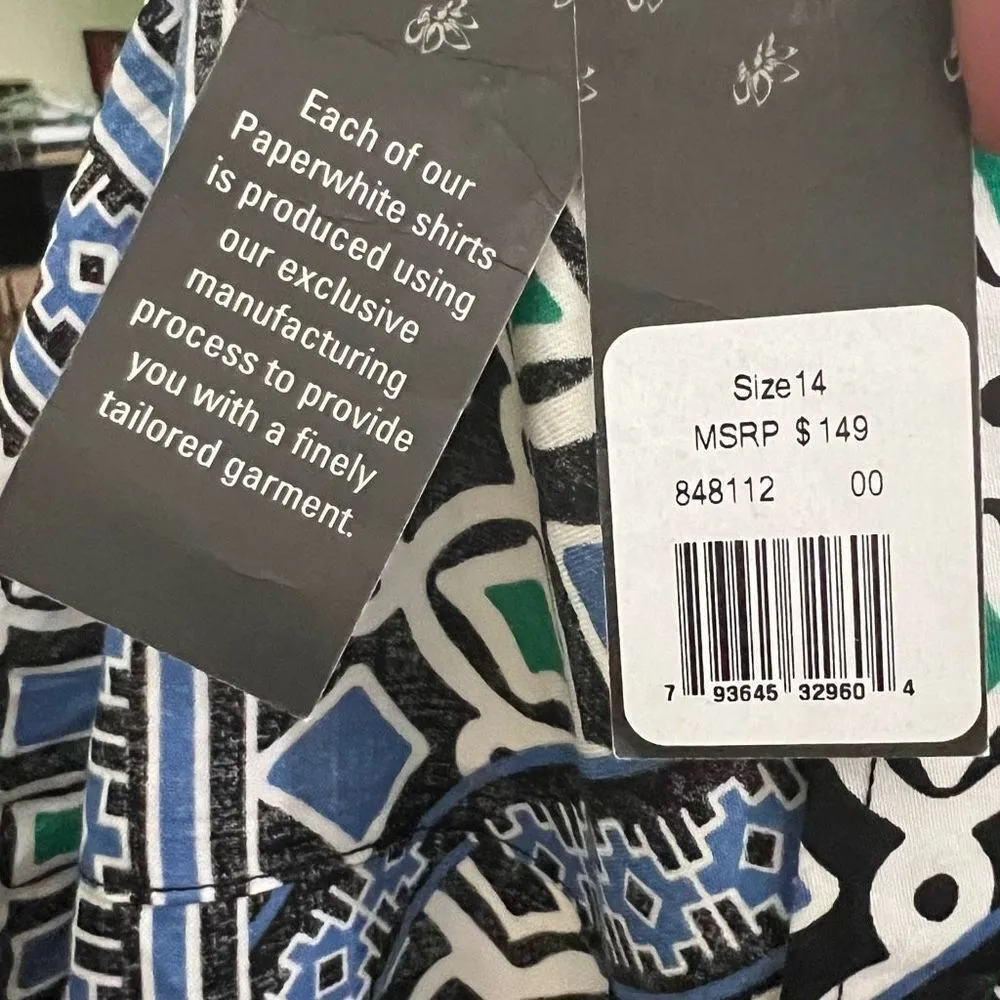 Paperwhite Made in Italy Geometric Print Button Down Collar Shirt Size 10 - Image 7