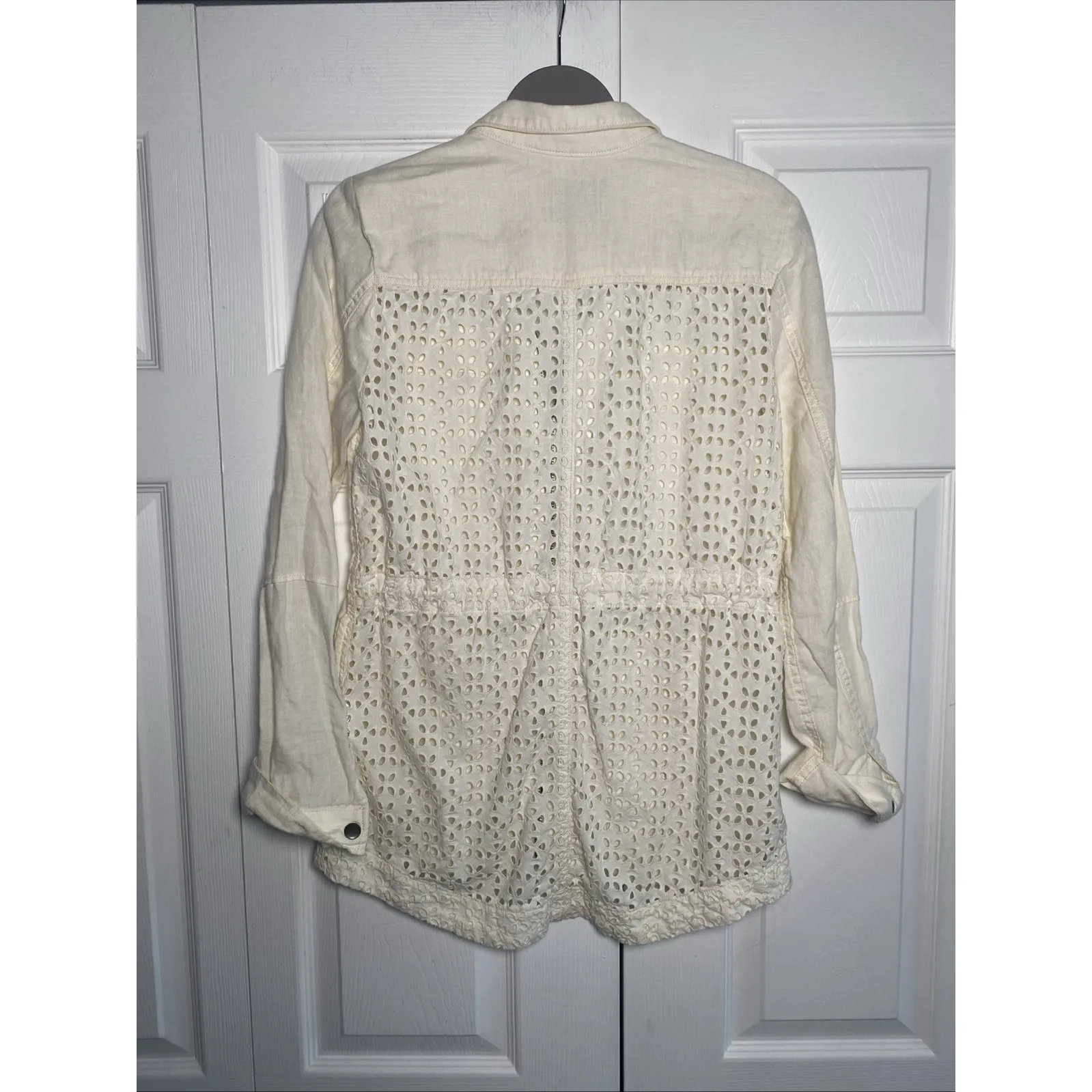 Lucky Brand Cotton Eyelet Zip XS Utility Jacket Pockets Cottagecore Lightweight - Image 4