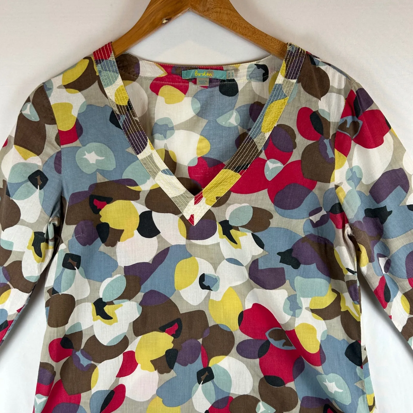 Boden Multicolor Abstract Floral Print V Neck 3/4 Sleeve Top Blouse US‎ 6 - Image 6