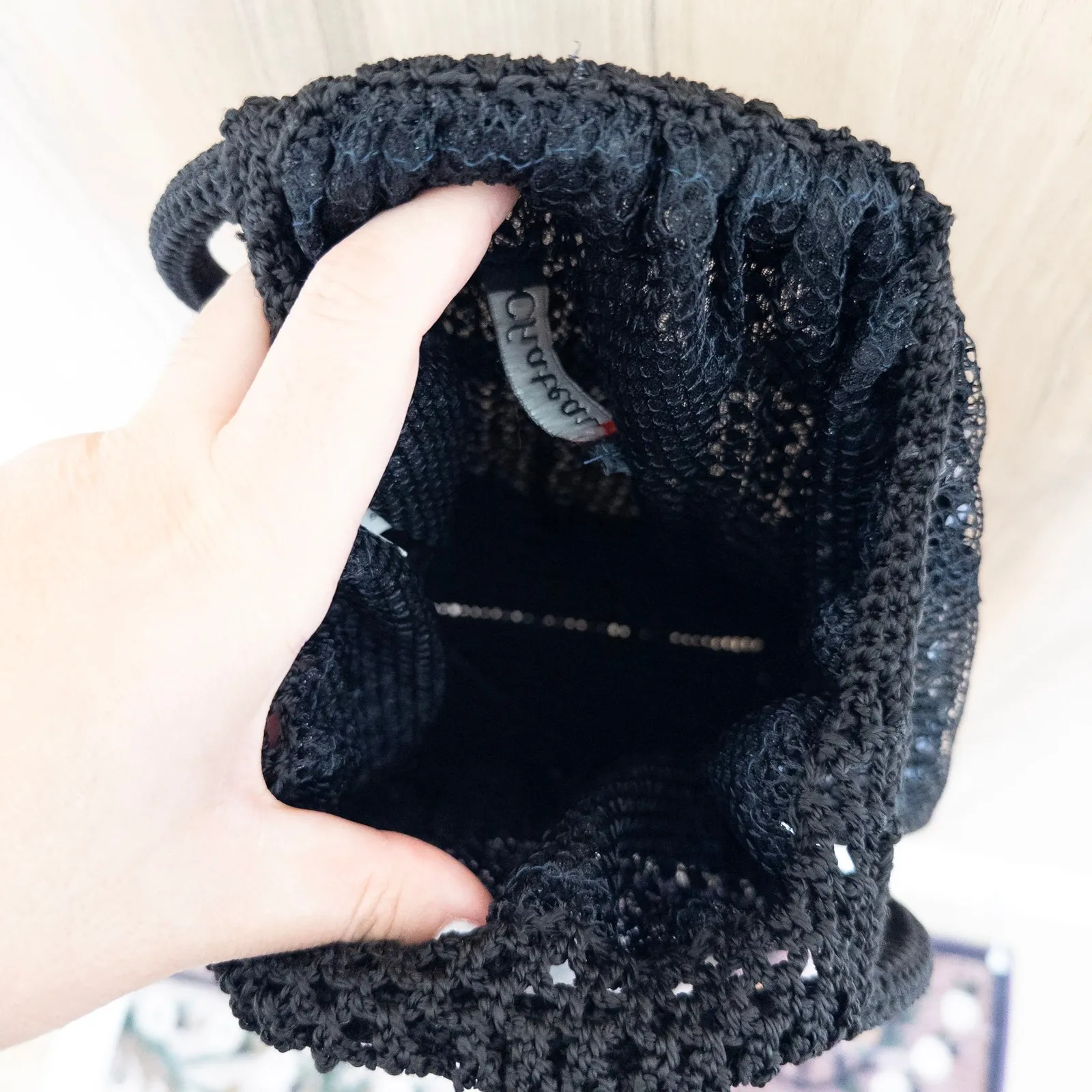 Y2K Chateau Black Sequin Mesh Round Handle Bag Evening Glam Minimalist Chic - Image 5