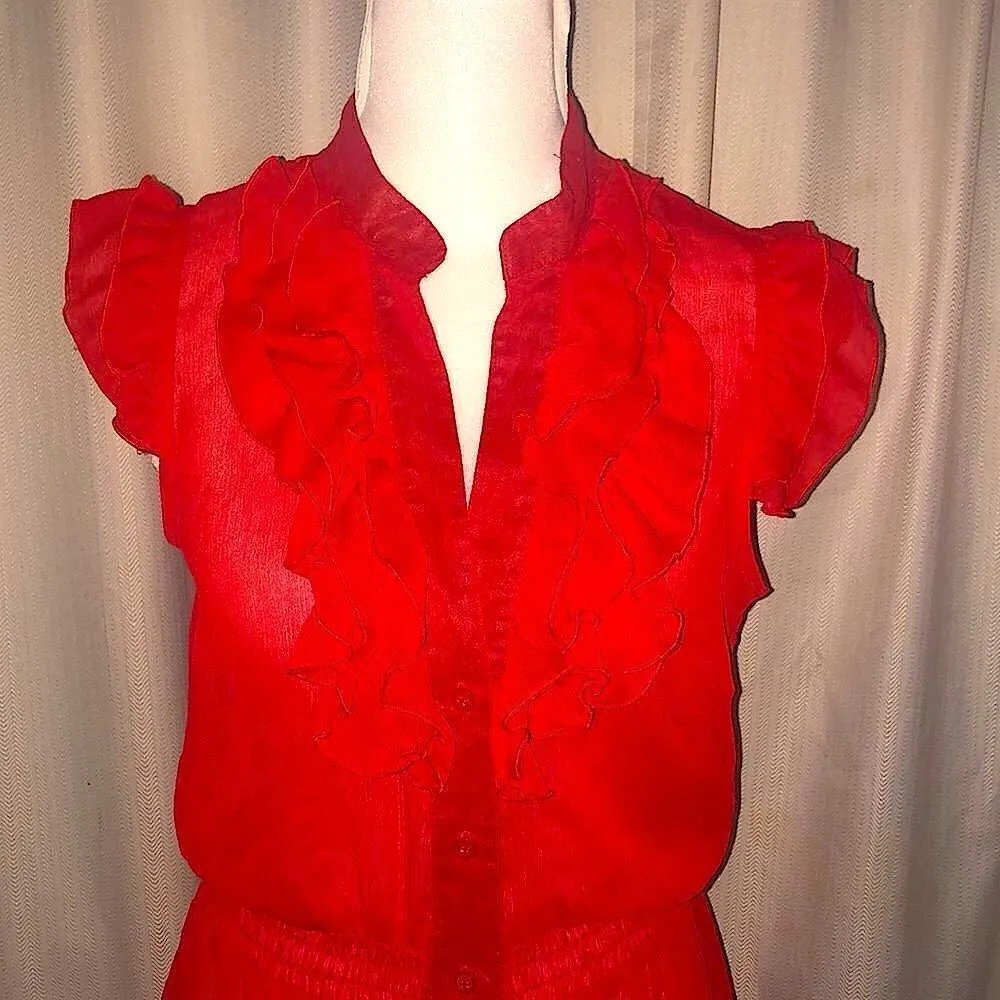 💕5️⃣Red sheer button down dress tags have been removed fits like a small Red - Image 5