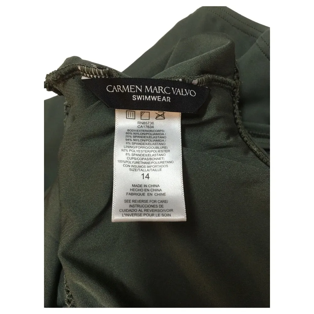 Carmen Marc Valvo Swimsuit Womens 14 One Shoulder Mesh One Piece Padding Green - Image 11