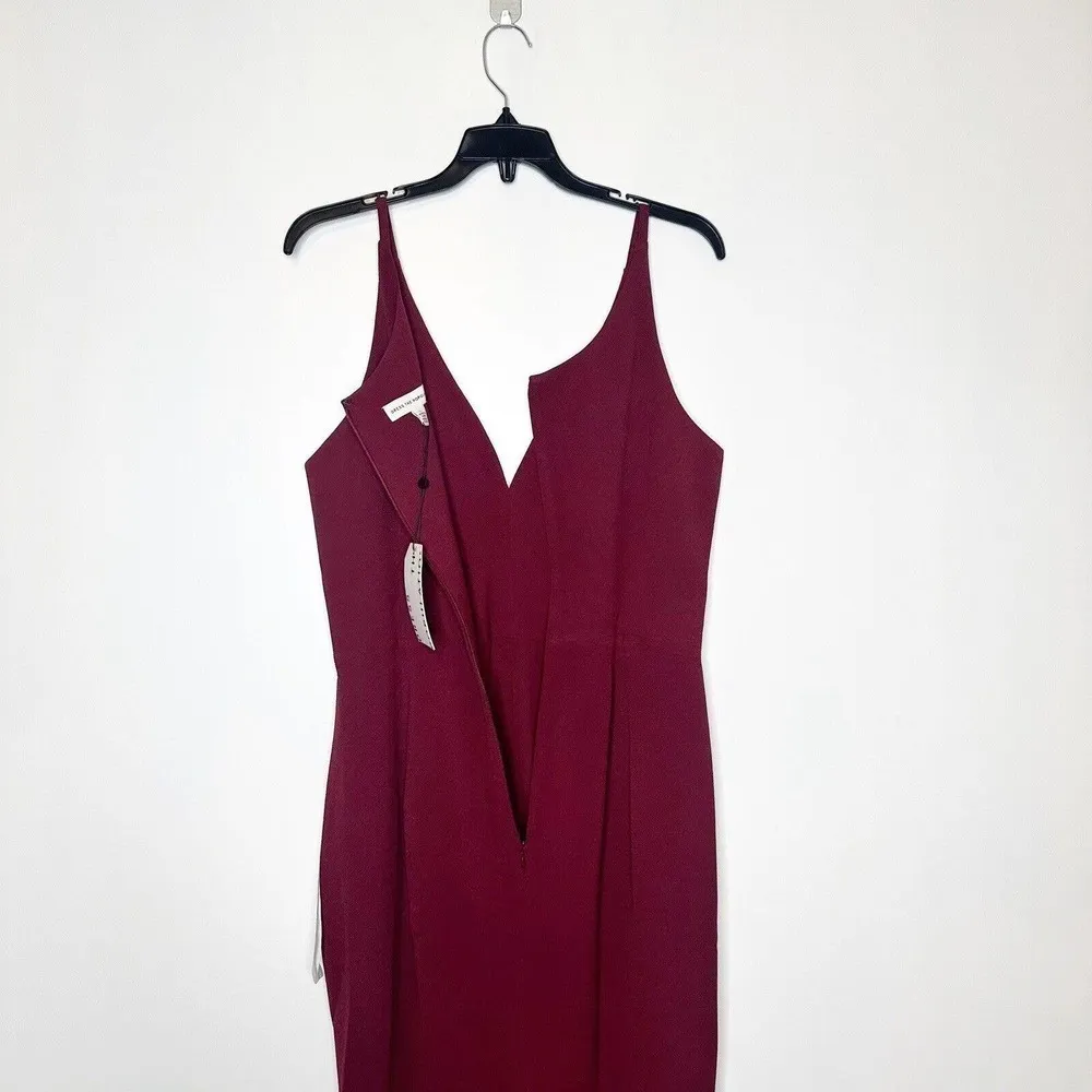 NWT Dress The Population Iris Crepe Gown Women's Side Slit Burgundy Size L - Image 4