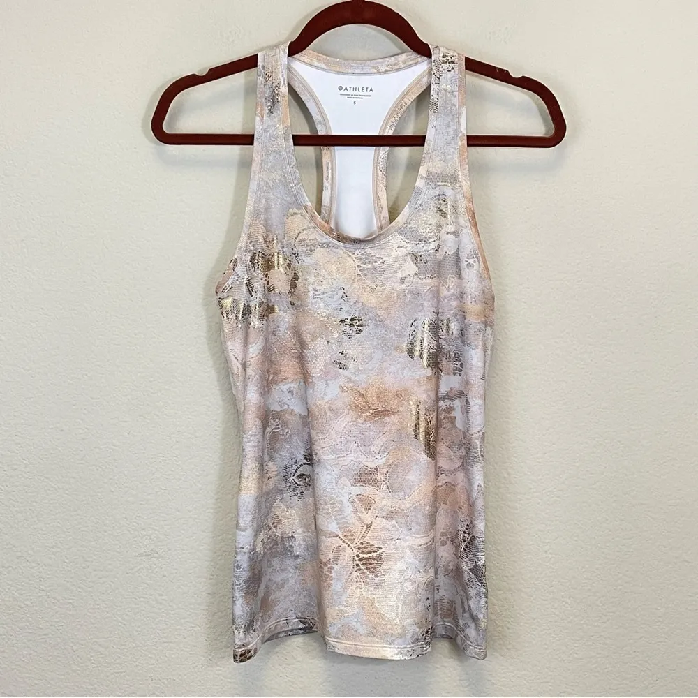 Athleta Gold Marble Print Shanti Gilded‎ Racerback Tank Size Small - Image 3