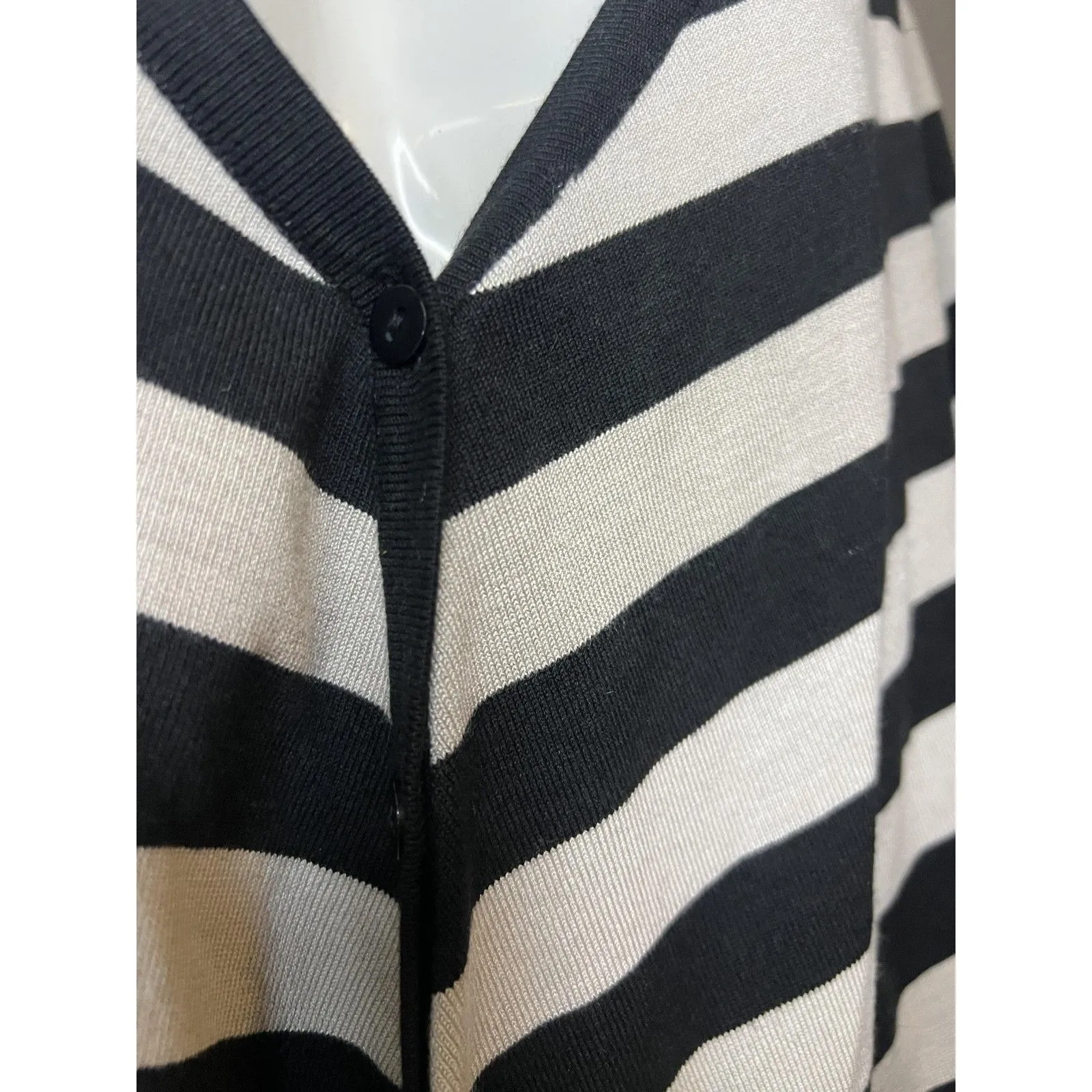 Sandra Woman Sweater Top Womens Black White Striped V Neck Button Long Sleeve Size L - Image 4