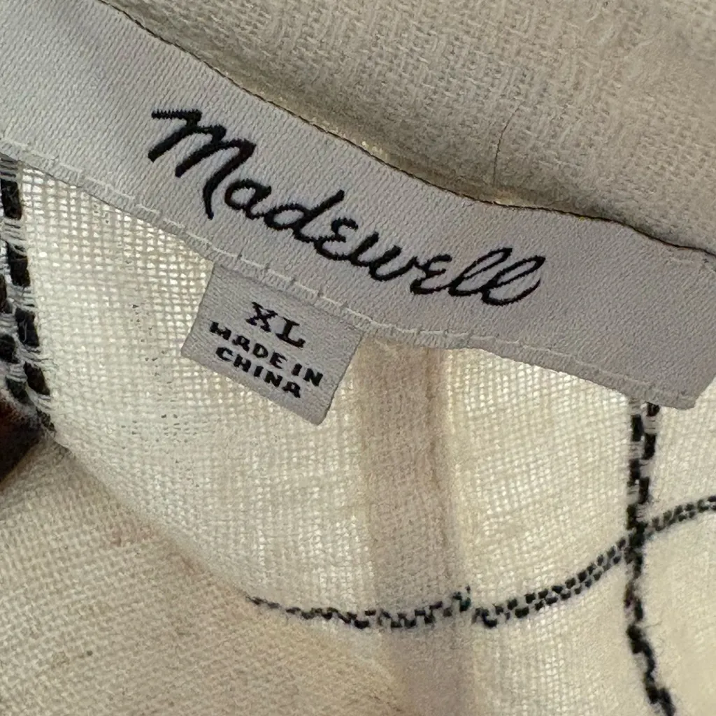 Madewell Windowpane Linen Blend Crop Resort Shirt Sz XL Antique Cream - Image 5