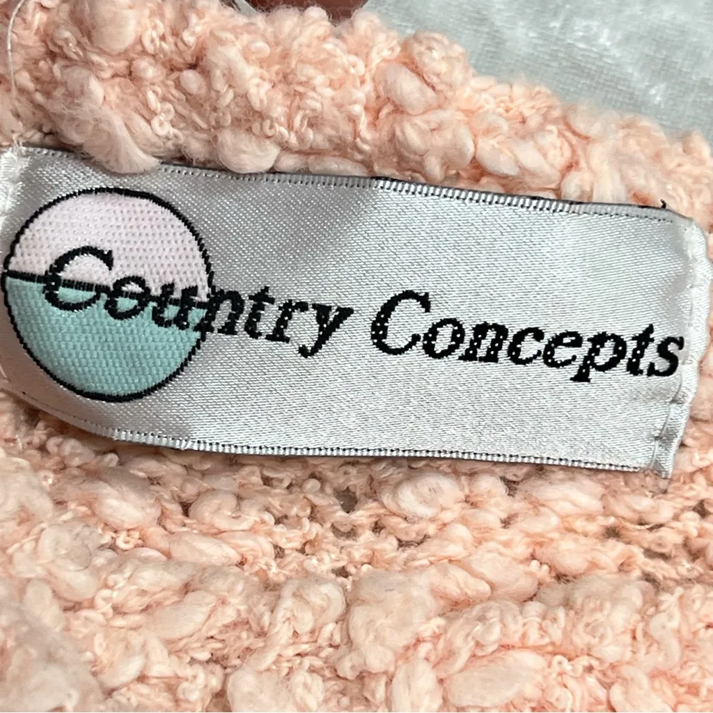 Vintage 80’s M peach Knit short sleeve Sweater Floral Embroidery Orange Size M - Image 2