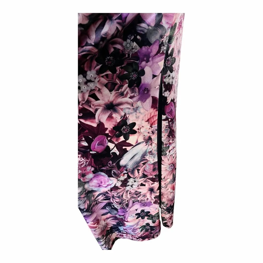 AIDAN MATTOX Velvet Dress Floral Maxi Stretch Multicolor Pink Long Sleeve 6 NWT - Image 3