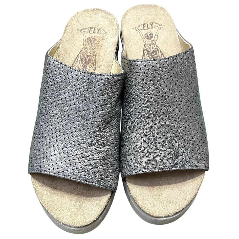 Fly London Whin Wedge Sandals Clogs Silver Metallic Size 41 (10-10.5) Minimalist - Image 3