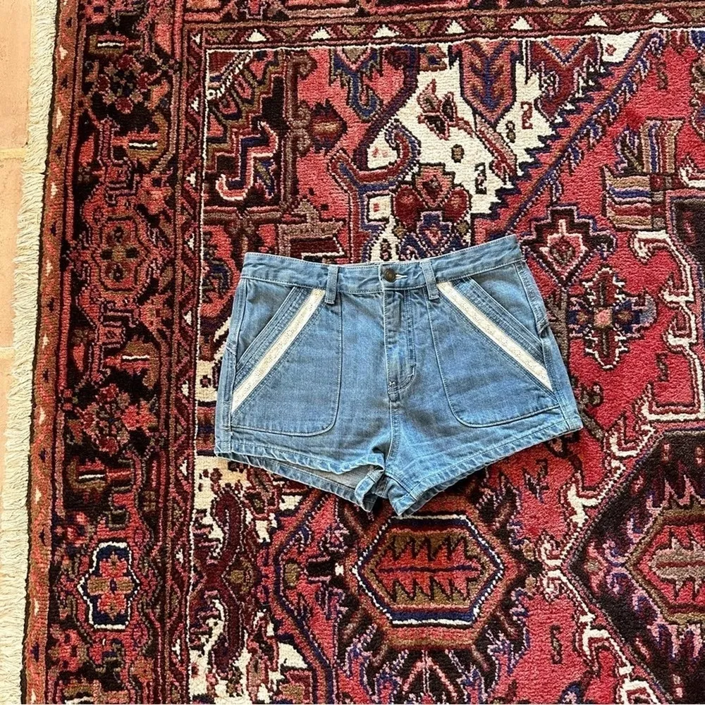Free People Sweet Surrender Lace Pocket Denim Shorts - Image 4