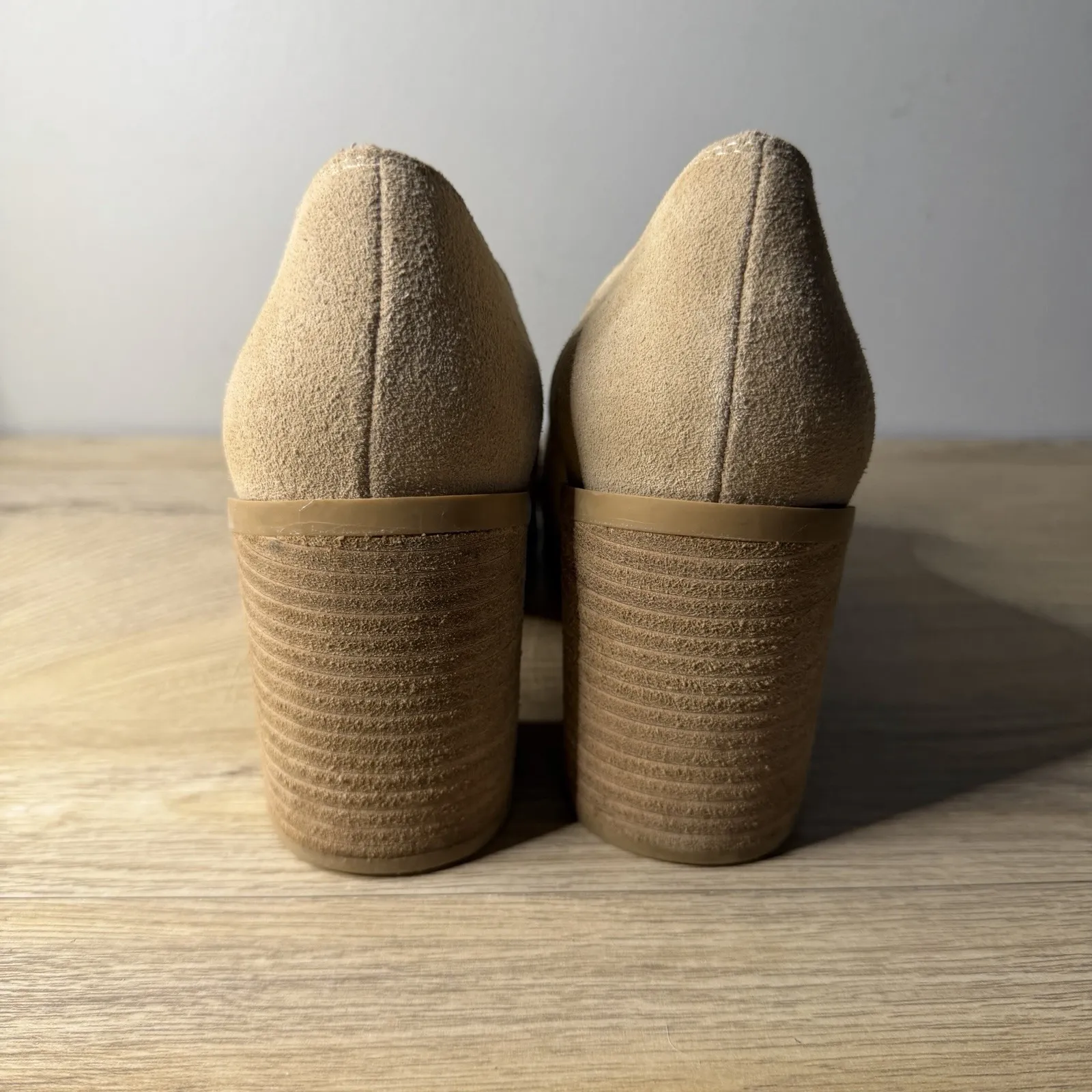 Joie Heeled Loafers Tan Suede Square Toe Block Heel Slip On Mules 8.5 Career - Image 7