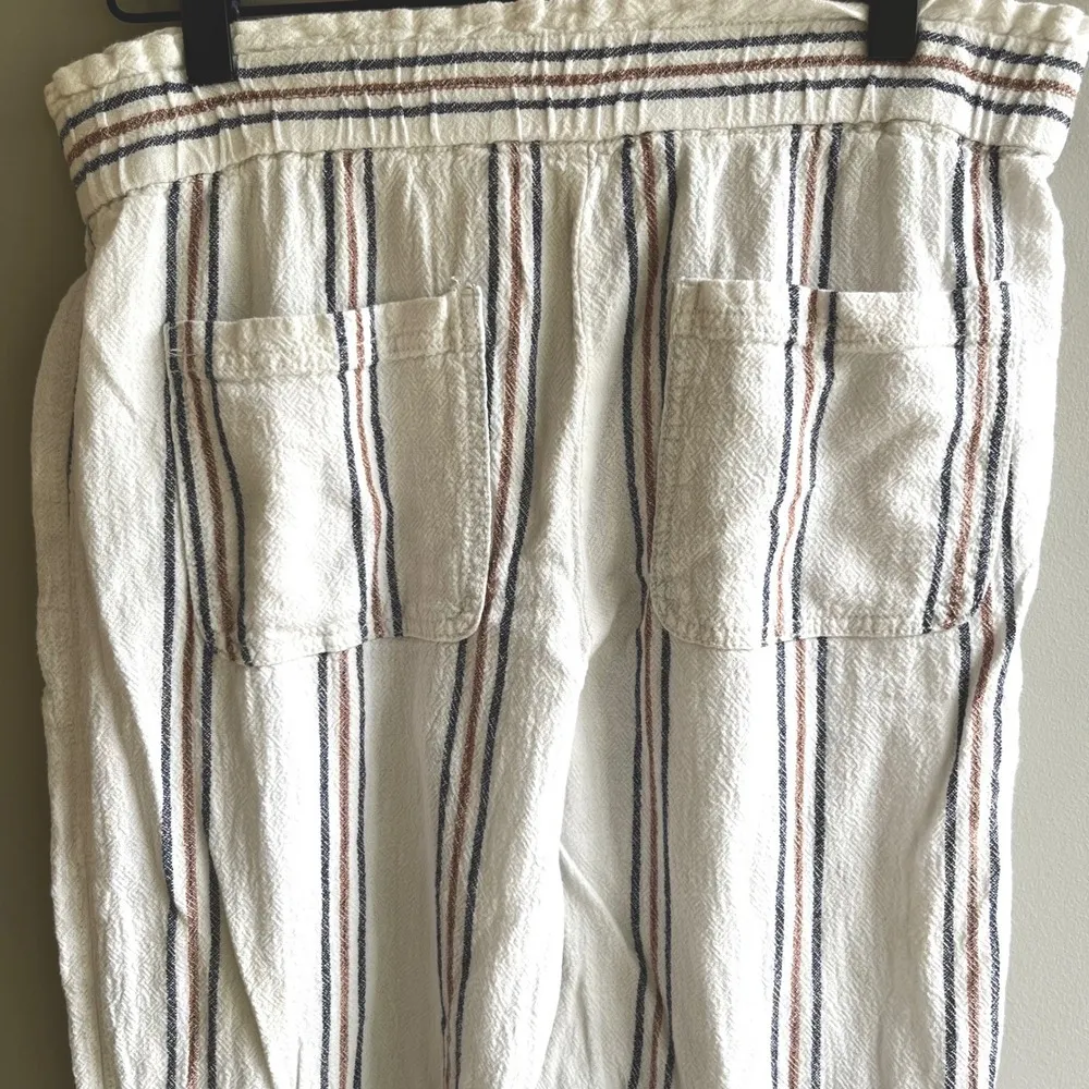 Jolt Striped Shorts Womens L Large Casual Summer Boho Beige Brown Blue Linen - Image 16