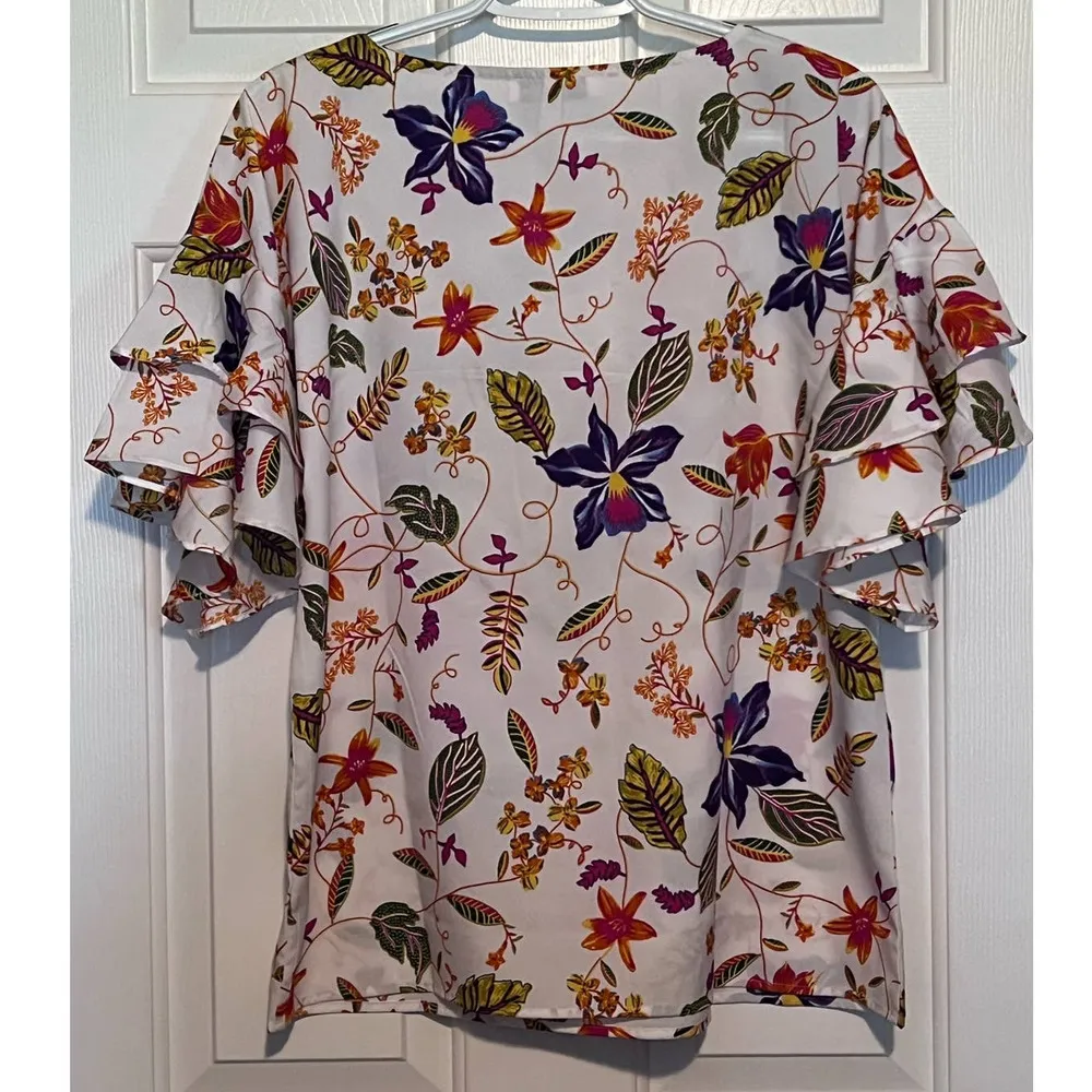 Harlow & Rose Women's Blooms‎ & Leaves White Multi Ruffled Sleeves Blouse Size M Size M - Image 2