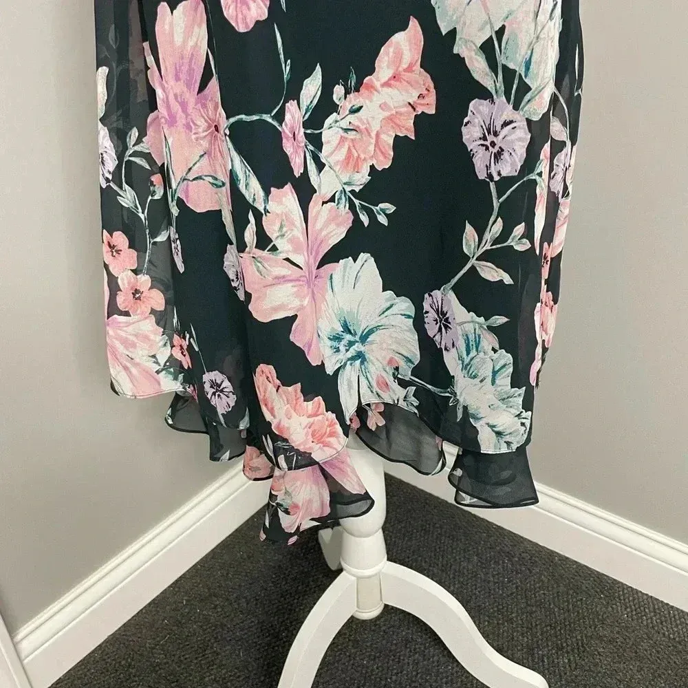 Eliza J Floral One Shoulder Ruffle Shift Dress NEW Green Pink Ruffle Feminine - Image 3