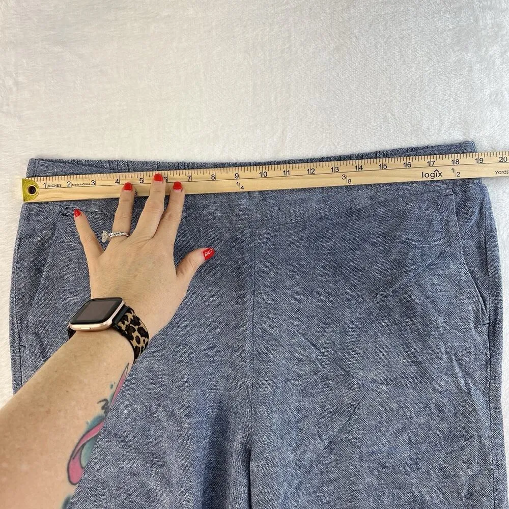 Terra & Sky 0X 14W Pants Linen Blend Cropped Wide Leg Culottes Blue Pull On - Image 10