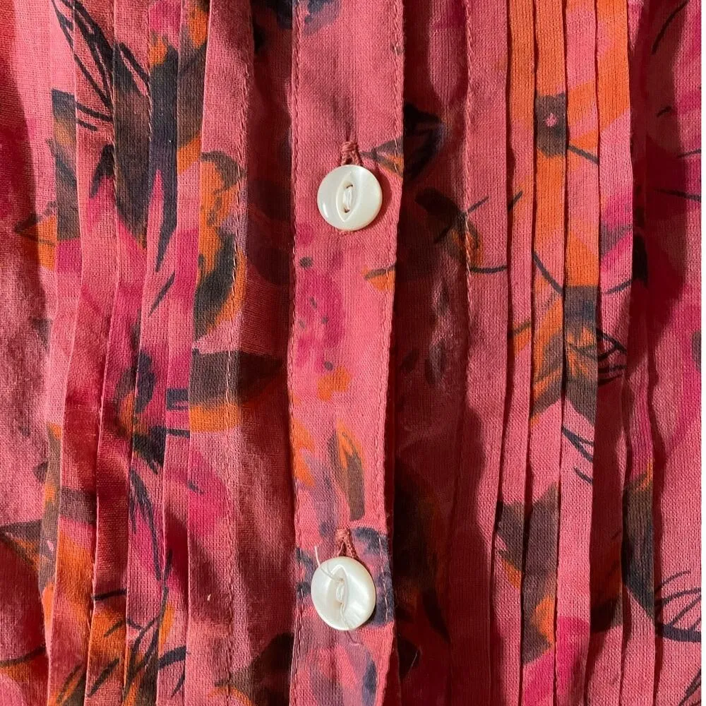 IZOD Vintage Peachy Floral Semi-Sheer Button Up Blouse Large - Image 5