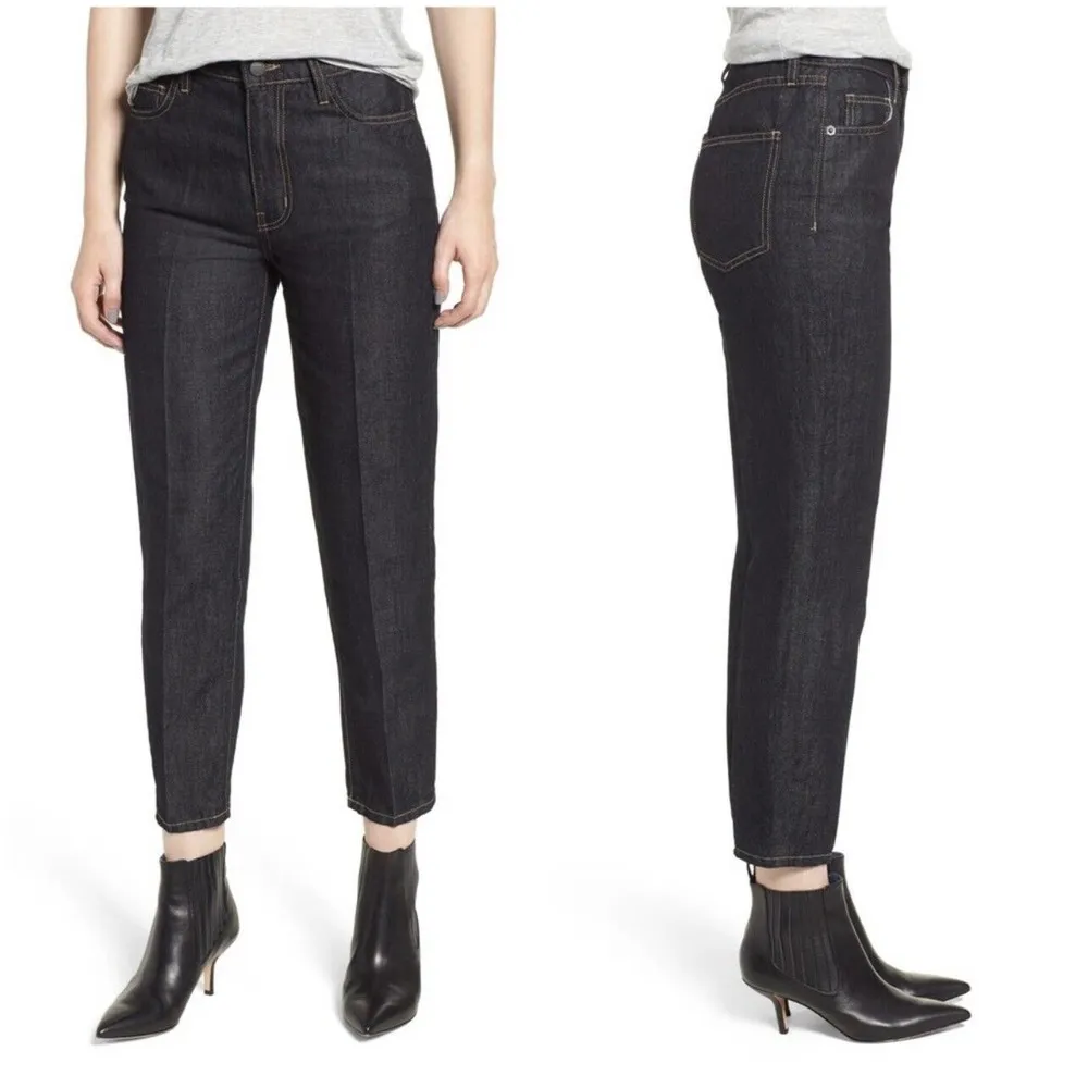 Current Elliot The Vintage Crop Slim High Rise Linen Blend Jeans Dark Size 26 - Image 16