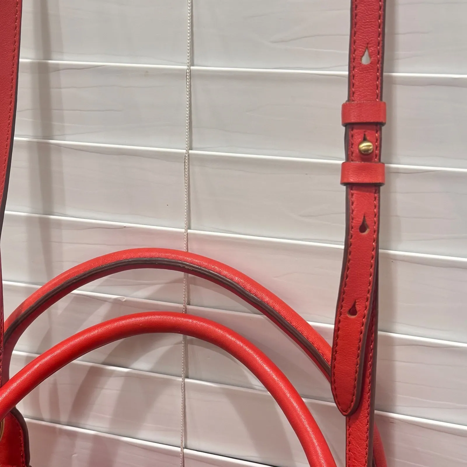 J.Crew Peyton smooth leather Satchel Crossbody Bag Red l Tassel Removable Strap - Image 4