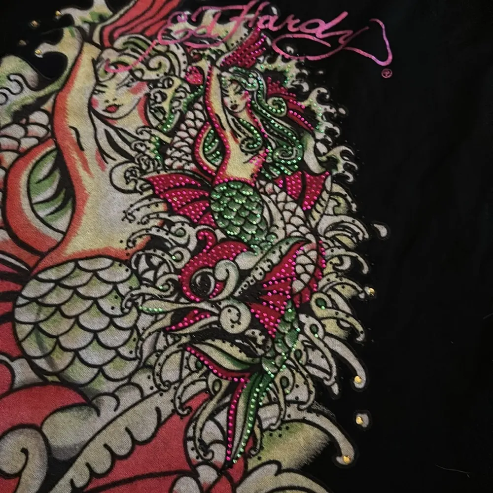 Ed Hardy Christian Audigier Sweater Long Sleeve Mermaid Siren Black Size Medium - Image 6