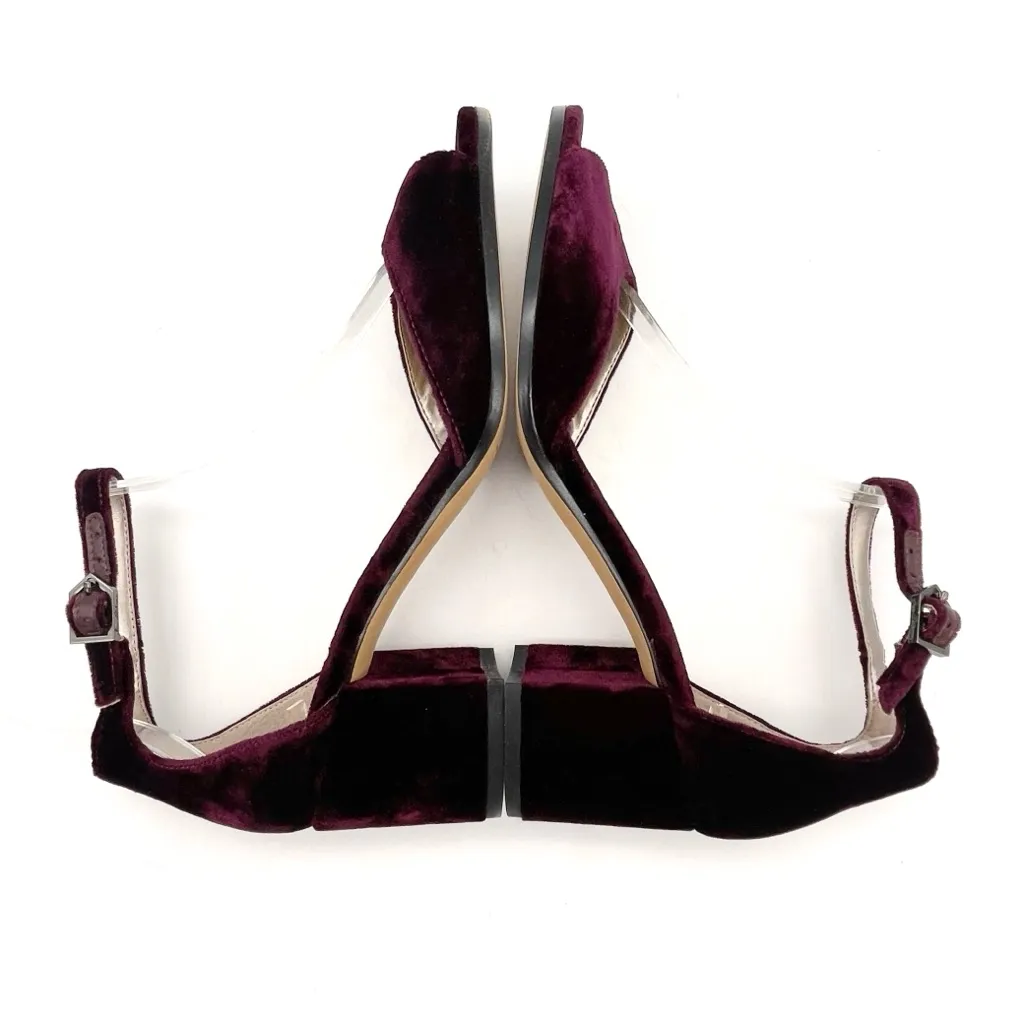 Sam Edelman Susie Velvet Block Heel Ankle Strap Sandals Burgundy Maroon Size 6.5 - Image 9