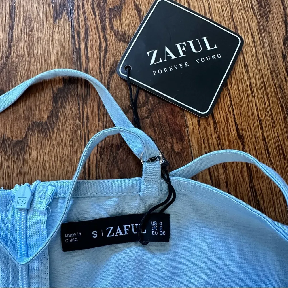 NWT Zaful Button Crisscross Cami Dress Baby Blue Small 4 - Image 9