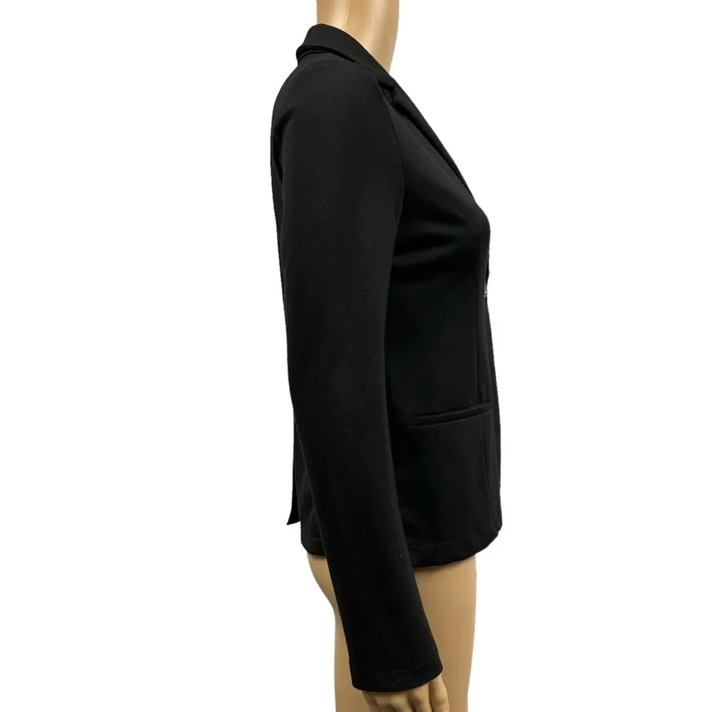 La Bijou Black Tee Stretch Fabric One Button Faux Pocket Blazer Jacket Womens S - Image 2