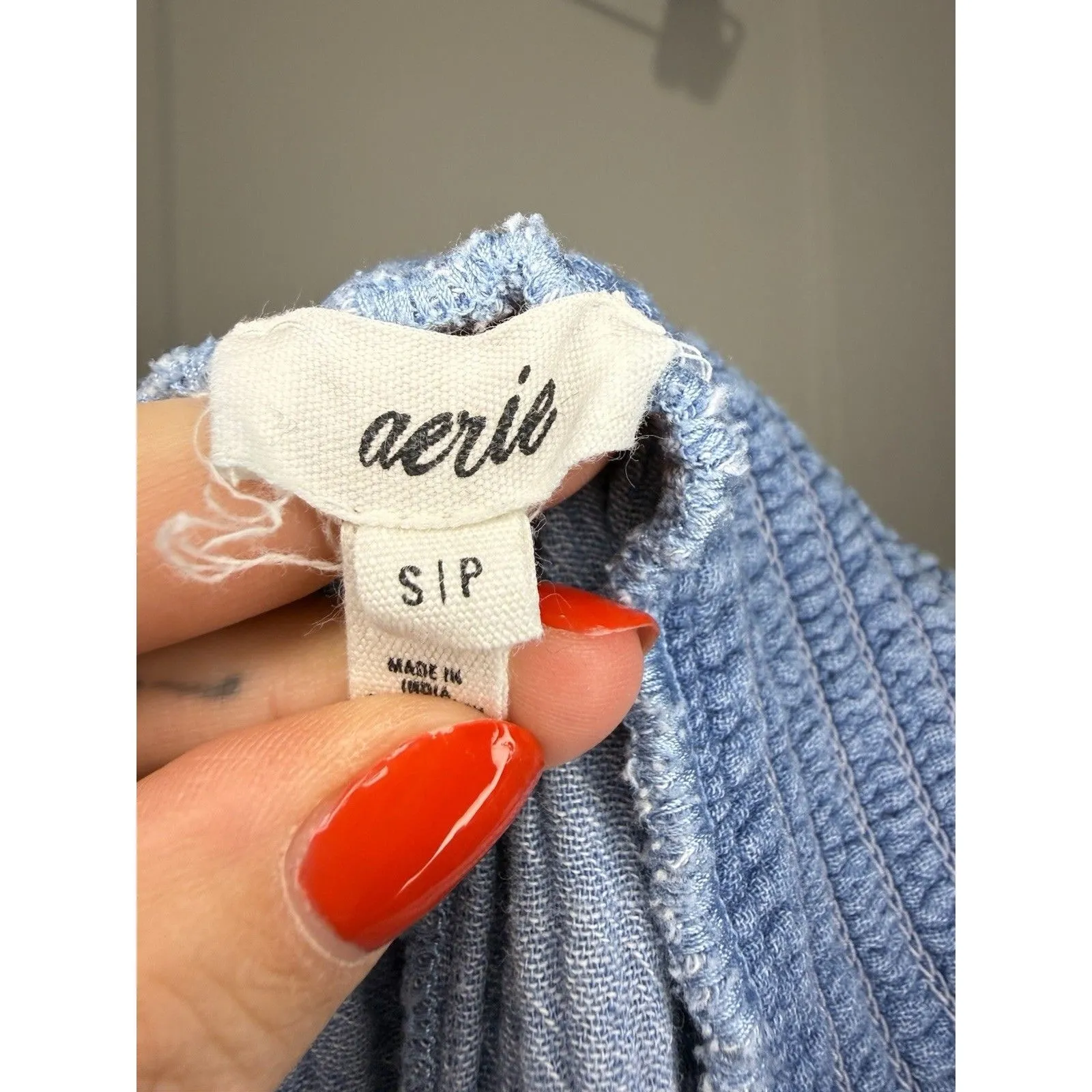 Aerie High Waist Blue Gauze Wide Split Leg Pants Smocked Elastic Waist Small S - Image 6