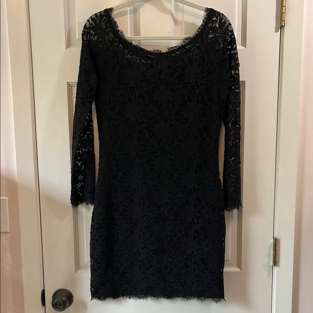 Jump Apparel Black Mesh Floral Long Sleeve Sheath Cocktail Dress - Size Large - Image 9