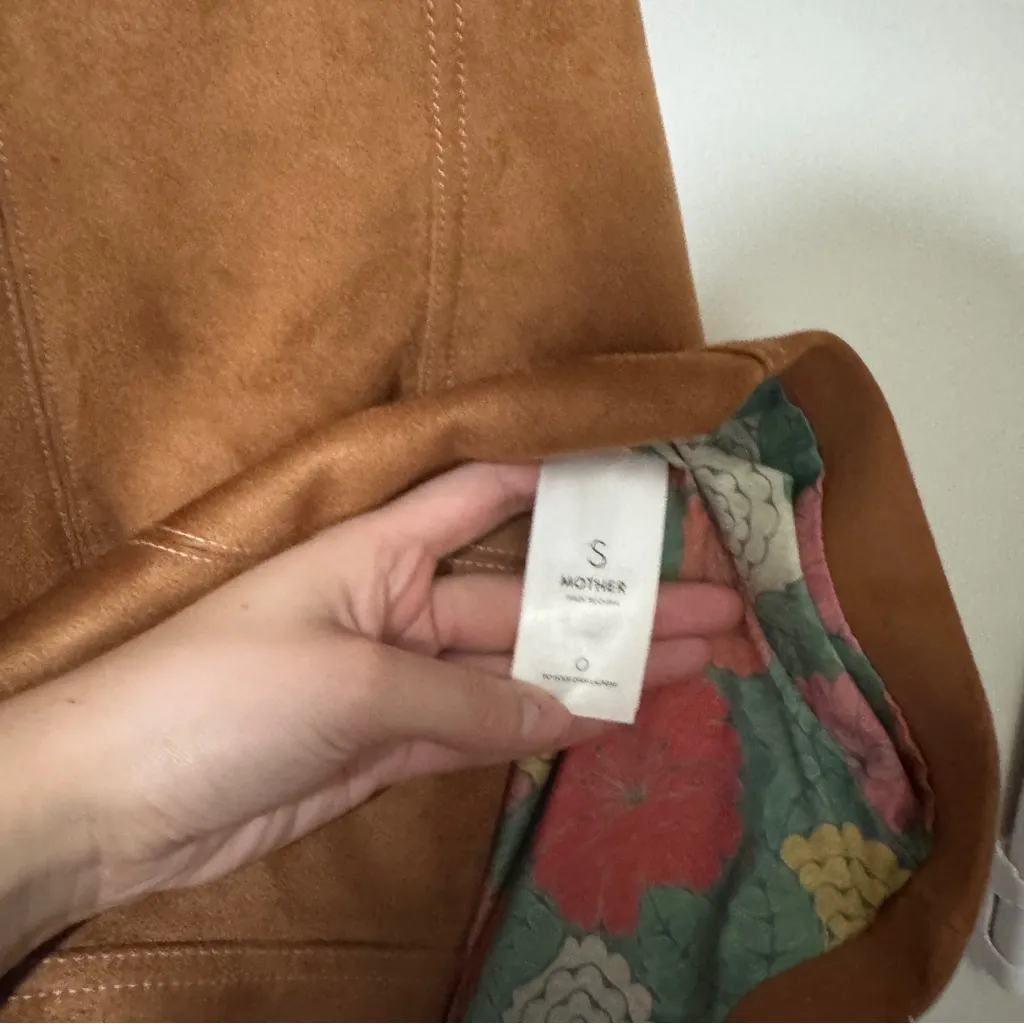 MOTHER The Neckline Faux Suede Halter Dress Size Small Brown - Image 4