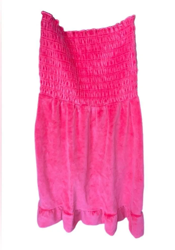 Juicy strapless,Sun dress, baby doll, swim cover,Velour super soft, Coral, Sz XS - Image 2