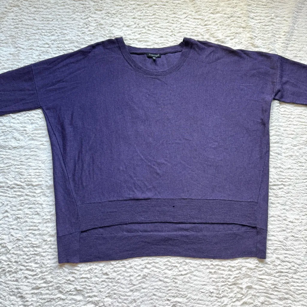 Eileen Fisher Merino Wool Boxy Relaxed Pullover Sweater L Purple Lagenlook - Image 3