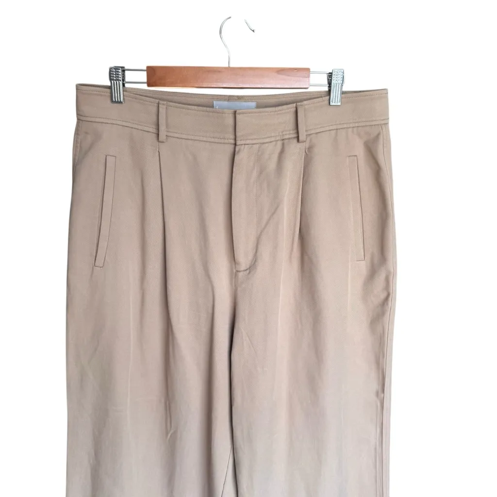 Everlane - Way-High Drape Pleated Wide-Leg Pants in Khaki Tan Sz 14 S - Image 3