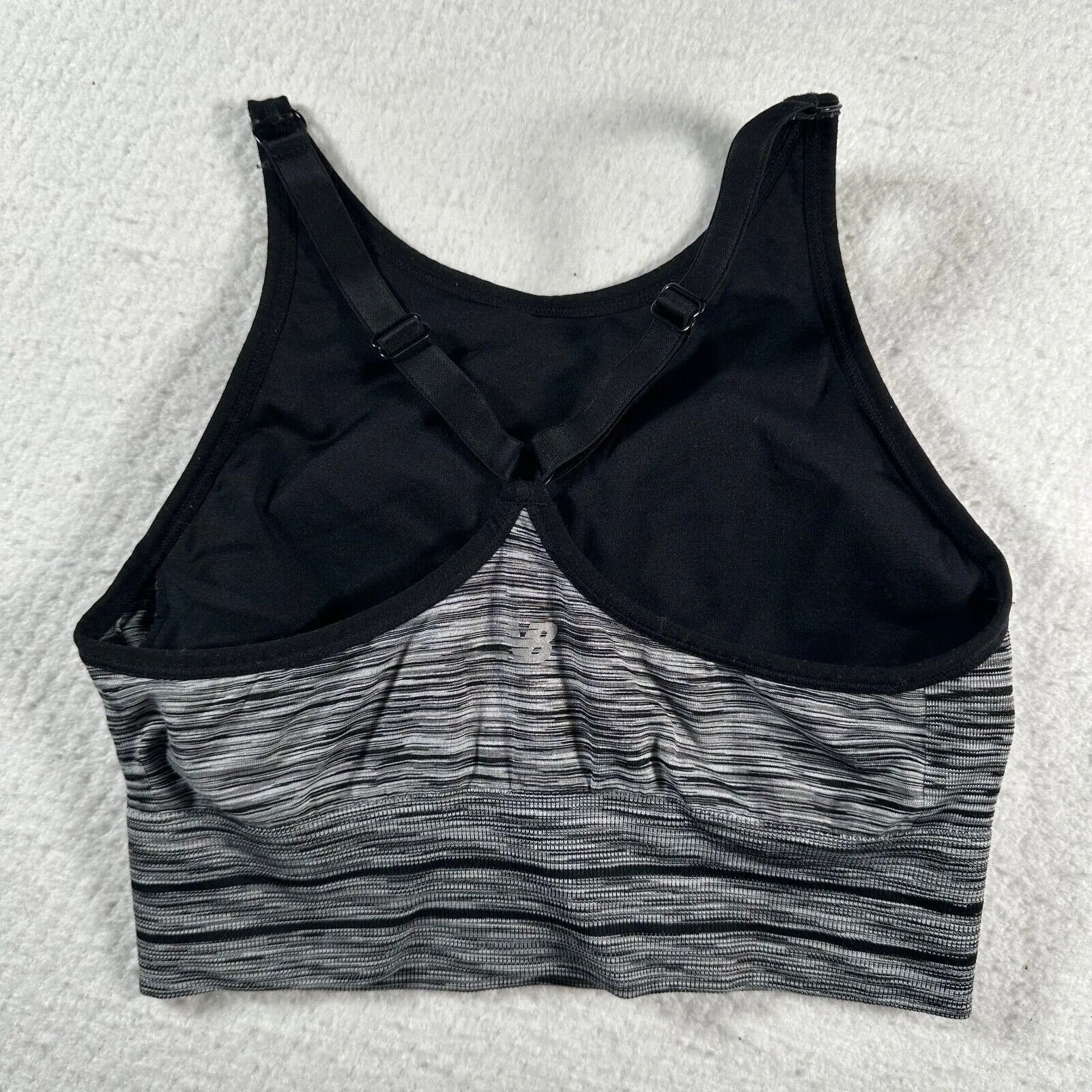 New Balance Sports Bra Womens Small Gray Black Ajustable Racerback Longline - Image 4