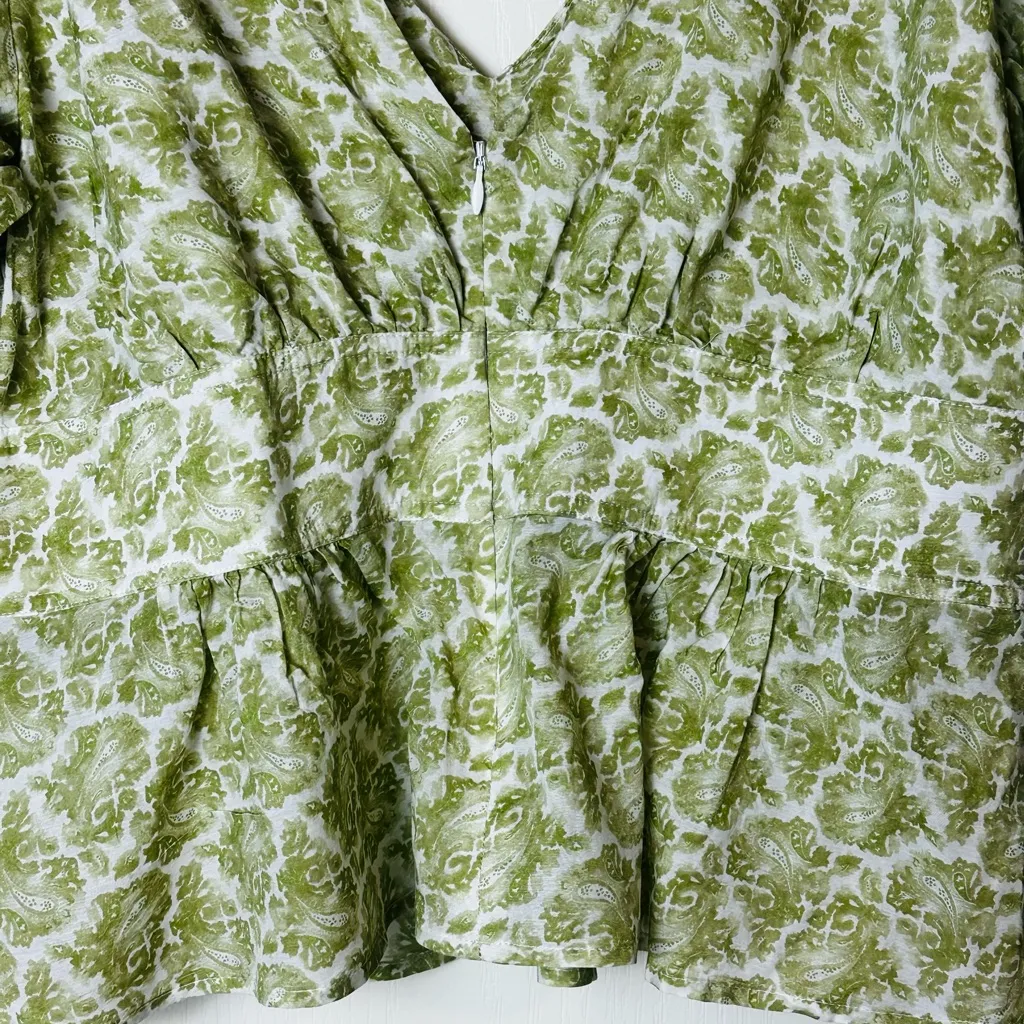 J. Crew Puff Sleeve Blouse Paisley Sage Green Boho Cottage Size Large - Image 7