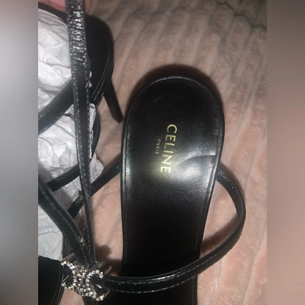 Celine Women's T-Bar Triomphe Calfskin black heel classic designer luxury $1300 - Image 11