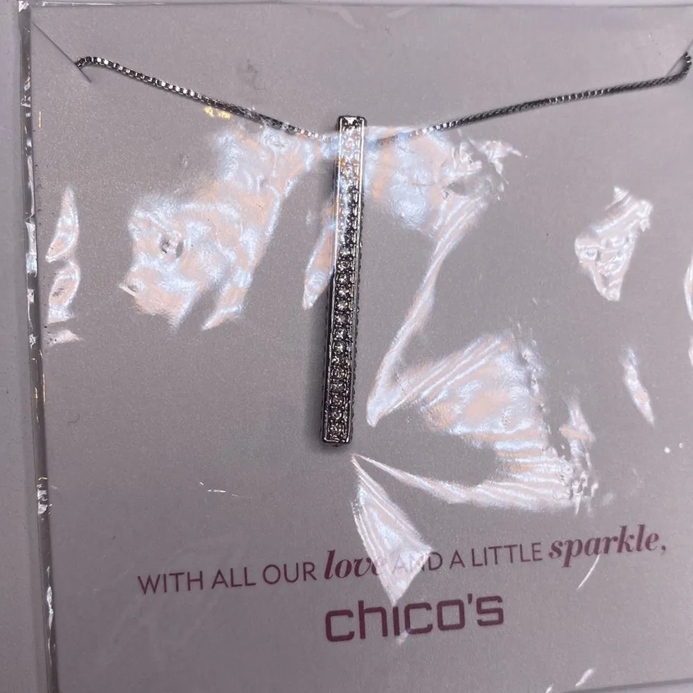 Chico’s Silver-Tone Icicle Pendant Necklace Crystal Rhinestones NWT OS - Image 2