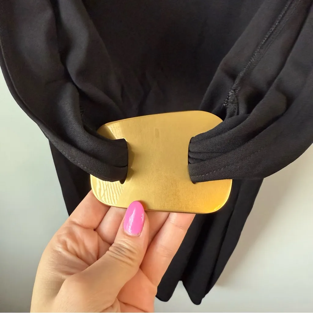 Donna Karan Mock Neck Jersey Buckle Wrap Waist Dress Black 16 - Image 6