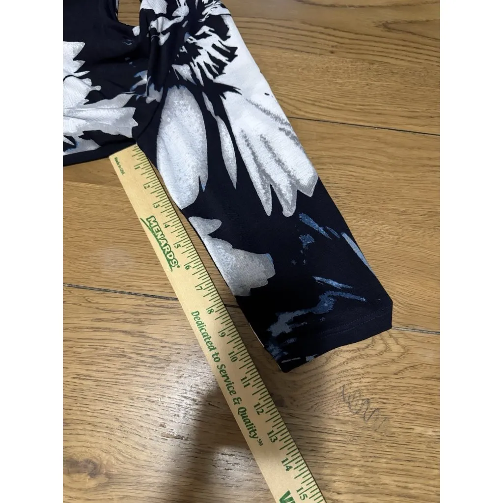 Clara Sun Woo Women Size Large Tunic‎ Top Asymmetrical Floral Stretch Artsy City Blue - Image 7