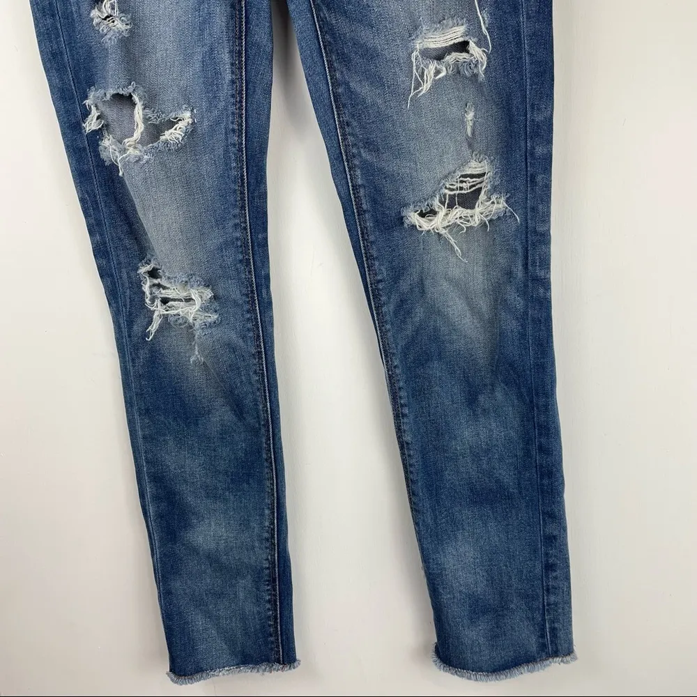 American Eagle Tomgirl Distressed Jeans Dark Wash Sz 0 Relaxed Straight Boho - Image 6