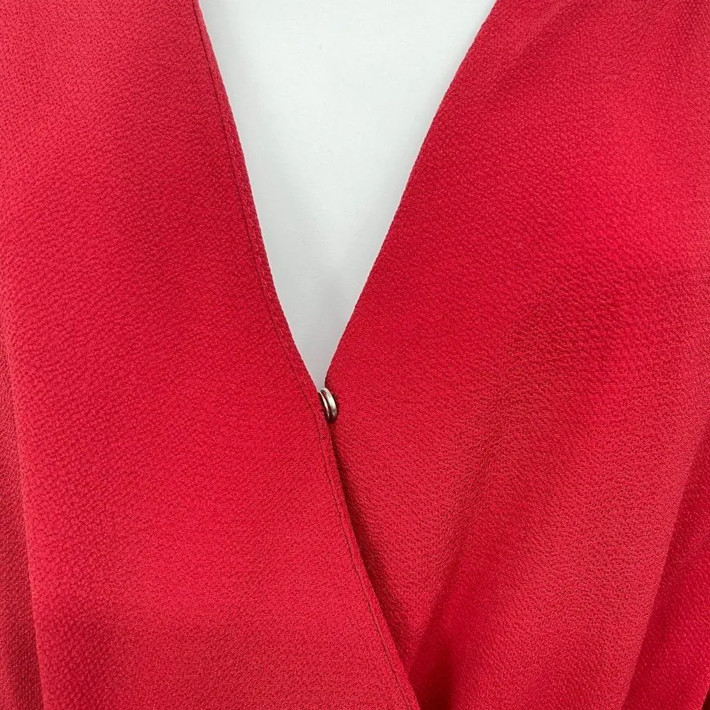 She & Sky Wrap V-Neck Side Tie Red Ruffle Romper Small - Image 7