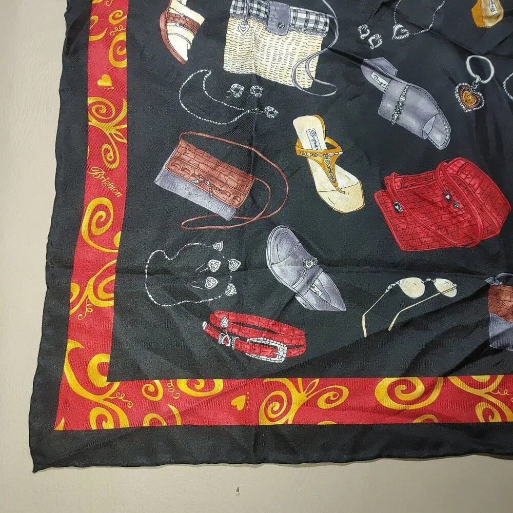 Brighton Scarf Purse Wrap Silk Accessories Design Red Yellow Border Signature - Image 9