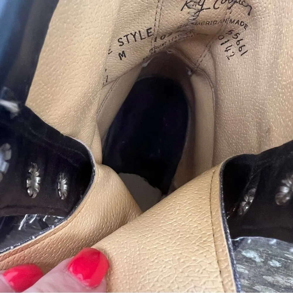 VTG 80s 90s Roy Cooper black lace up roper cowgirl western boots kilte fringe 8M Size 8 - Image 6