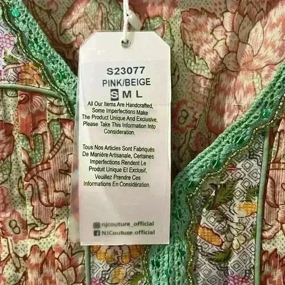 NWT Barok Paris Floral Midi Lace Metallic Ruffle Dress Boho Peach Size Small Pink - Image 8