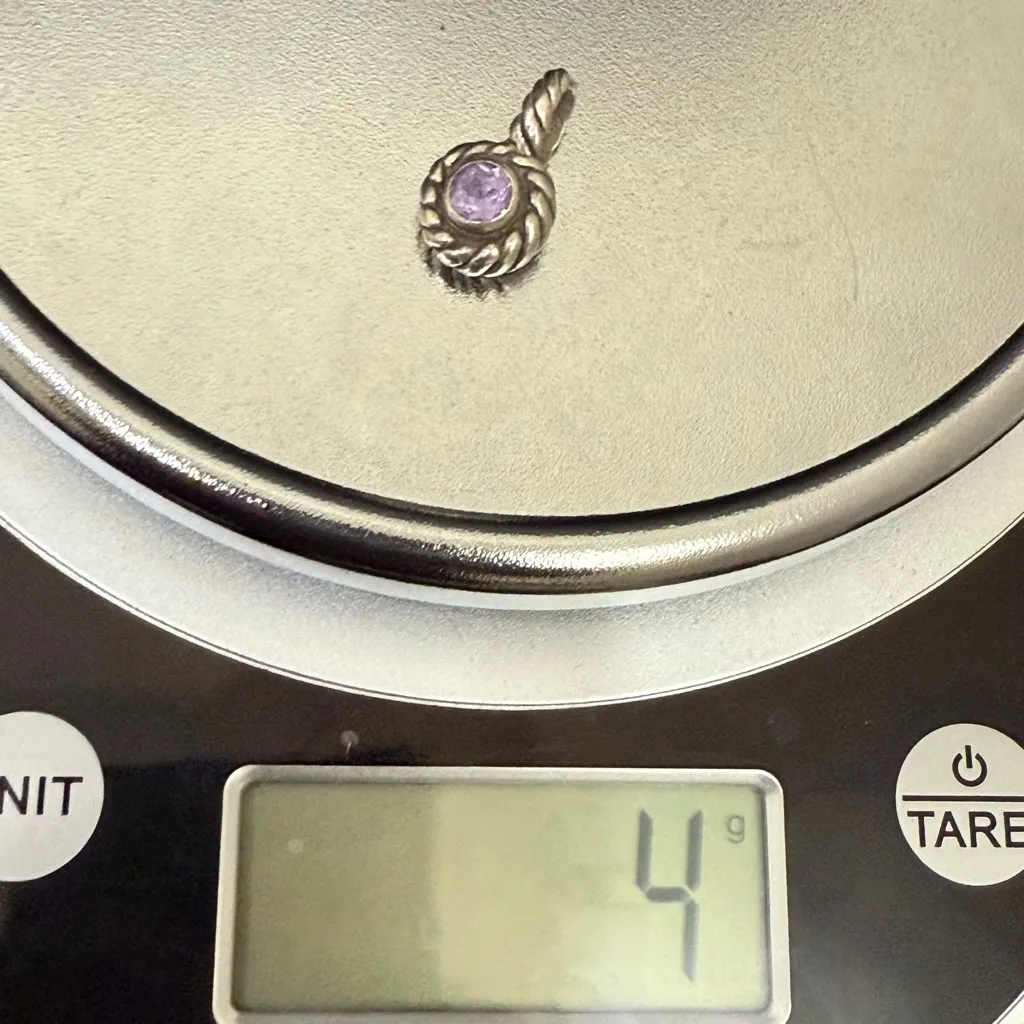 Vintage FAS 925 Sterling Silver CZ Amethyst Twisted Braided Border Pendant 4g. - Image 9