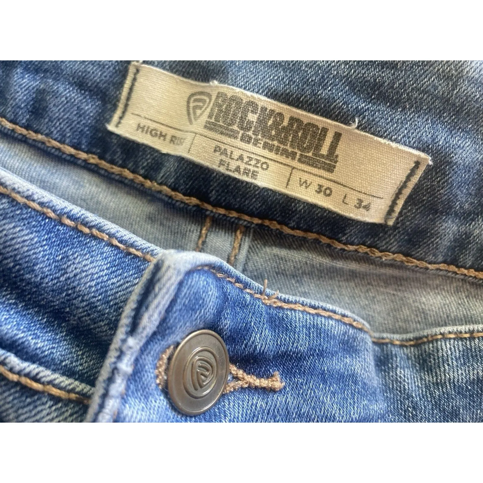 Rock & Roll Denim Women's 30x32.5 High Rise Palazzo Flare Jeans Rodeo Western Blue Size 30 - Image 8