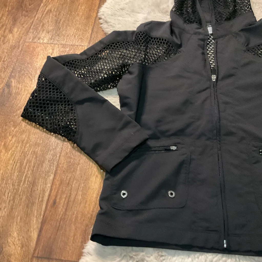Nike Sphere‎ Dry Jacket Womens Small Mesh Hooded Zip Front Pockets Black - Image 3