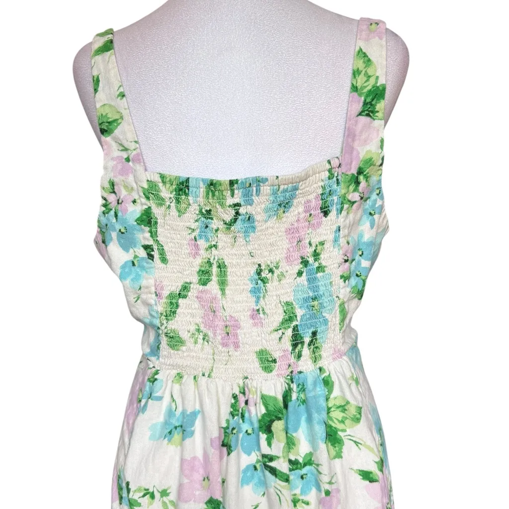 Old Navy Fit & Flare Linen Blend Midi Dress Smocked Floral Womens XL Petite - Image 5