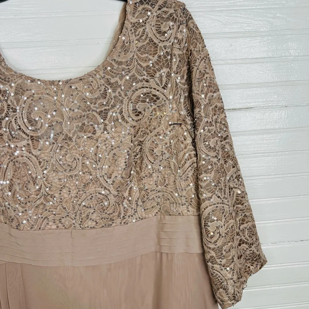 Alex Evenings 16 P Nude Beige Sequin Lace Empire Waist Gown Formal Needs Zipper - Image 7