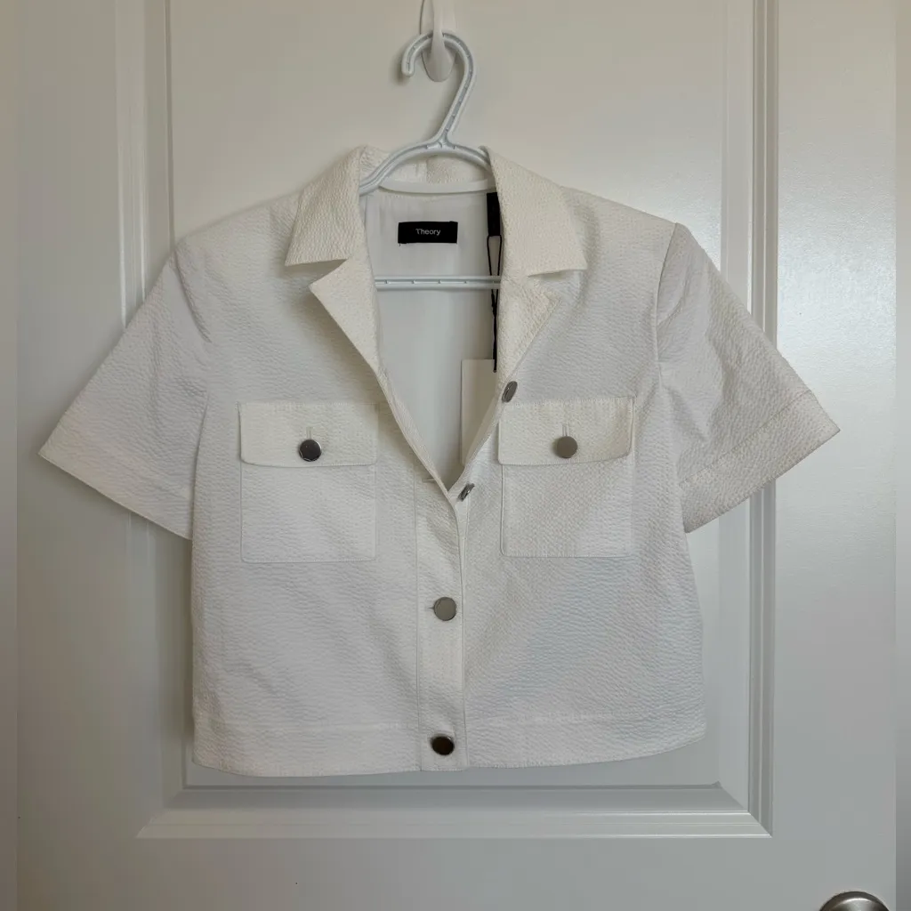 NWT Theory Seersucker Cropped Short Sleeve Jacket 6 - Image 2