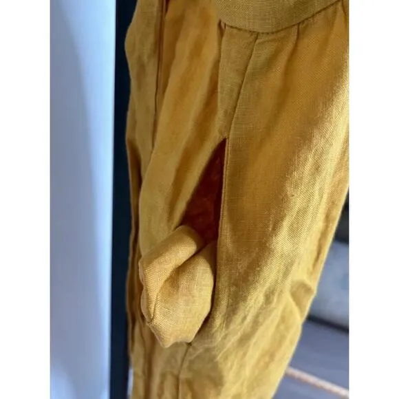 Posse Rider Jumpsuit Overalls Size M Mustard Yellow 100% Linen Ruffles Wide Leg‎ Size M - Image 6